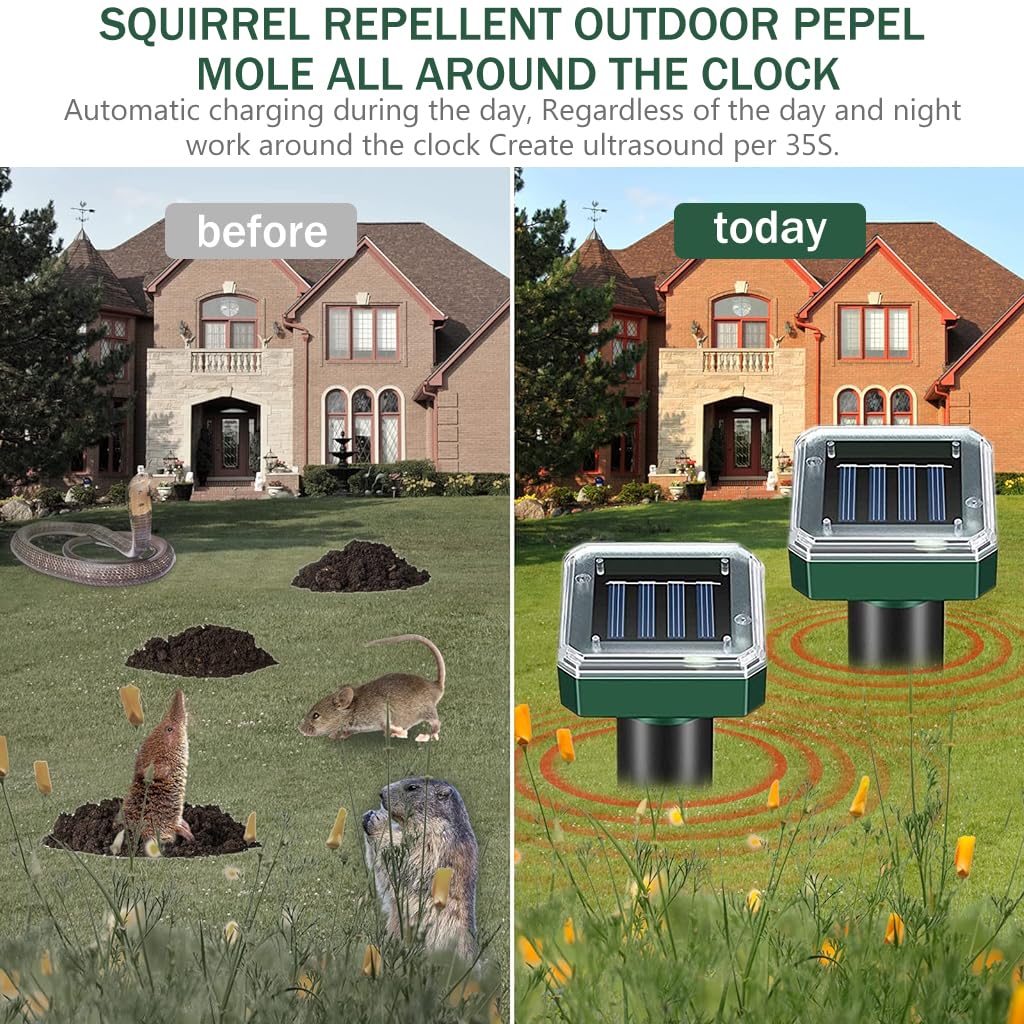 HASTHIP 4Pcs Solar Ultrasonic Animal Repellent - IP65 Waterproof Animal Repellent - 26cm Outdoor Animal Repellent Devices - Switchable Ultrasonic Animal Repellent for Mice, Rodent, Birds HASTHIP 4Pcs Solar Ultrasonic Animal Repellent - IP65 Waterproof Animal Repellent - 26cm Outdoor Animal Repellent Devices - Switchable Ultrasonic Animal Repellent for Mice, Rodent, Birds